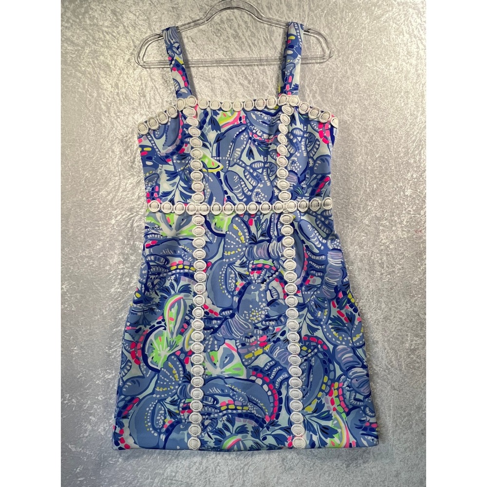 Lilly Pulitzer, Short Dress, Size 10, Blue Multicolor, Sleeveless, Zip Closure